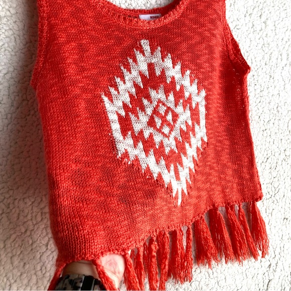 Bongo Juniors orange coral sleeveless cropped sweater tank with tassels, Sz L - Picture 5 of 16